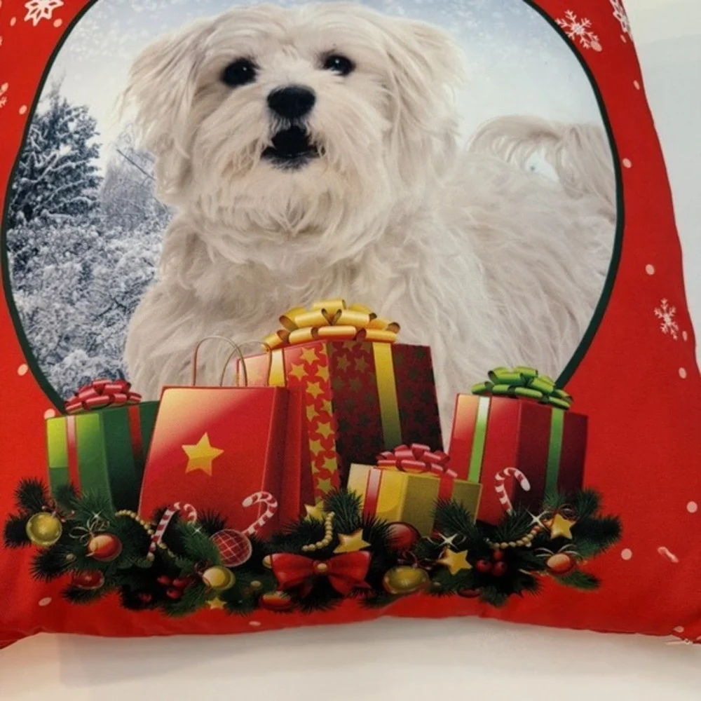 Maltese Christmas Pillow 16x16 Water Resistant   ‎   3829